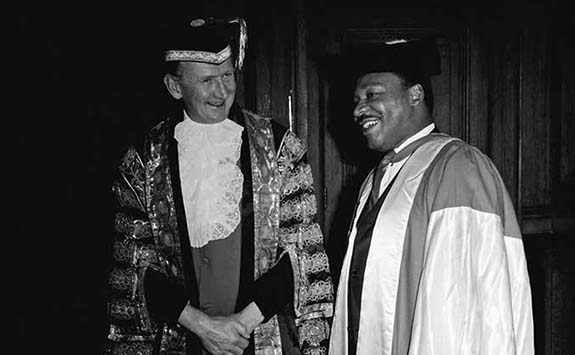 Martin Luther King receiving his Honorary degree from His Grace the Duke of Northumberland.